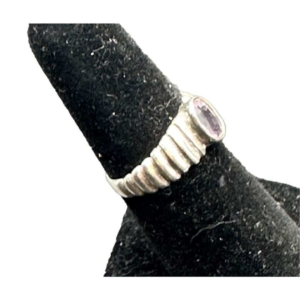 Sterling silver 925 amethyst ring oval with ribbed pattern - Picture 4 of 10
